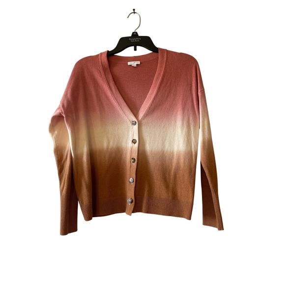 J. Jill Dip Dyed Ombre' Cardigan Sweater Pink Cream Brown Women's Size XS - Picture 1 of 5